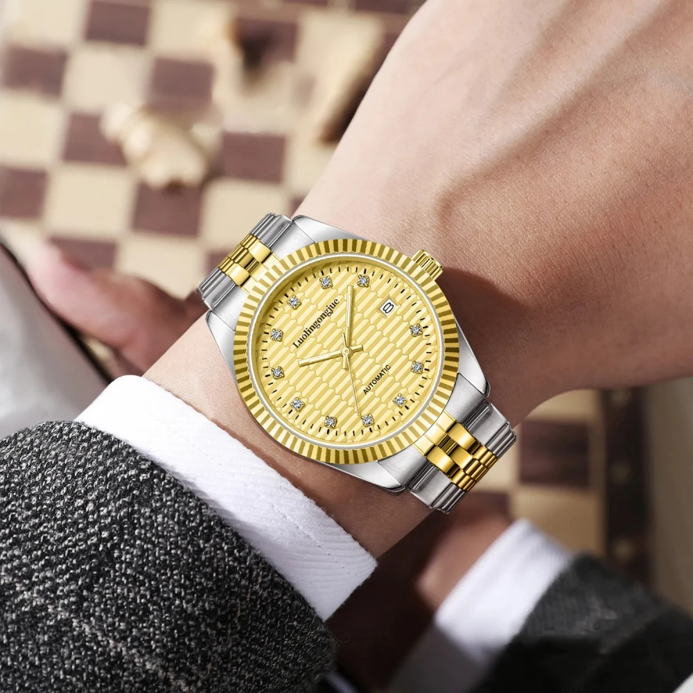 

Деловые классические мужские часы, роскошные полностью автоматические механические часы, модные полые ночники, водонепроницаемые спортивные часы, подарок