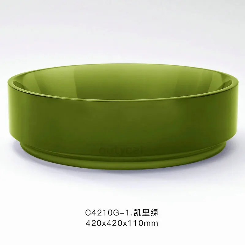 Luxury Olive Green Round Countertop Ceramic Vessel Sink Modern Above Counter Art Wash Basin For Bathroom Renovation Hotel Projec