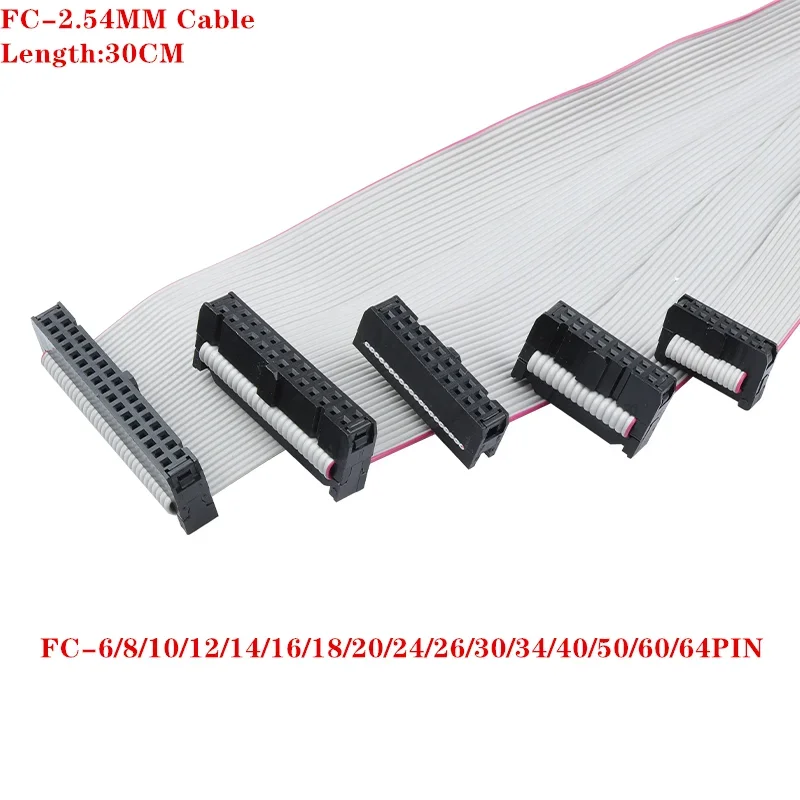2.54MM Pitch FC-6/8/10/12/16/20/26/30/40/50/60/64 PIN 30CM JTAG ISP DOWNLOAD CABLE Gray Flat Ribbon Data FOR DC3 IDC BOX HEADER