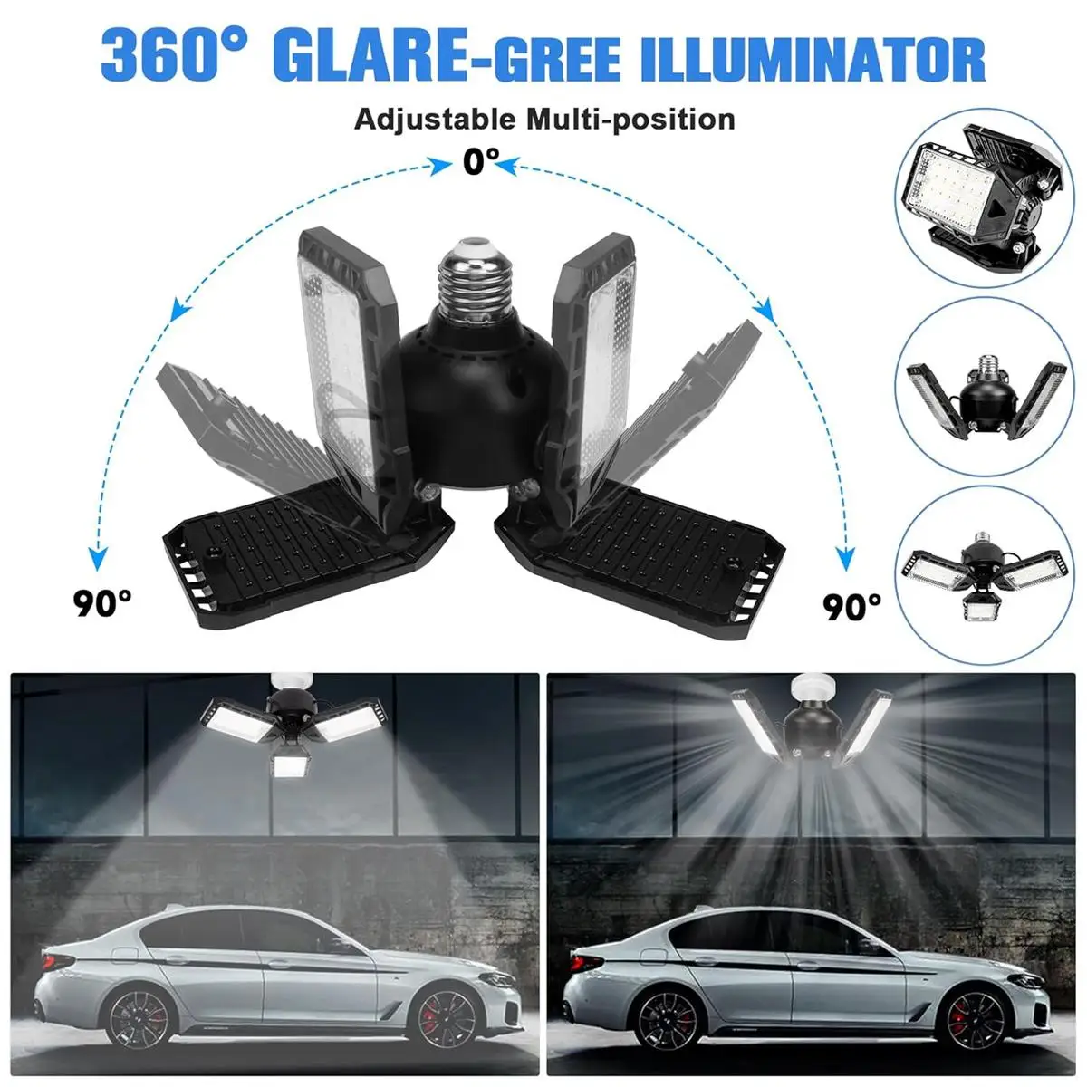 Foldable LED Garage Light 3/4/5/6 Head Multi-Wing E27 Cool White 6500K Warehouse Lighting High Efficiency Bulb Utility Room Lamp