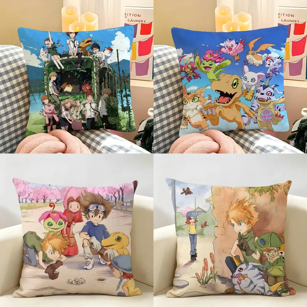 Anime D-Digimon A-Adventure Cushion Cover Natural Linen Organic Fabric Double-Sided Printing Room Sofa Decor Pillow Case