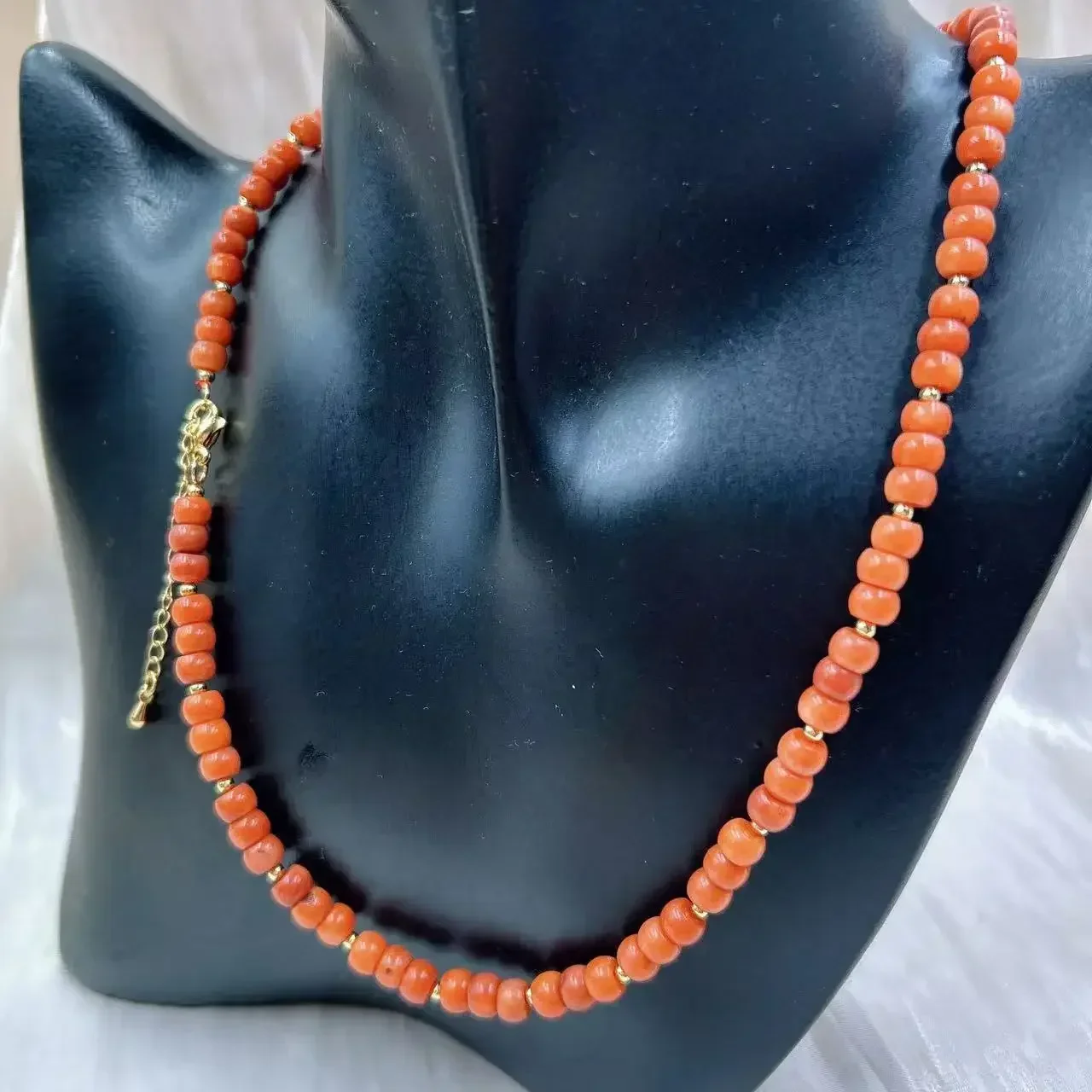 4x6mm Vintage Natural Sea Bamboo Small Orange Coral Women Jewelry Short Collar Necklace Bracelet Jewelry Set 17"  7.5" view 5