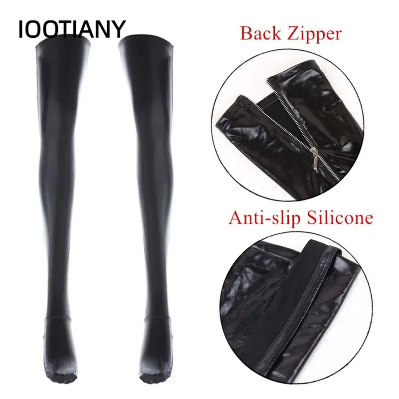 25COSGothic الشرير عودة زيبر جوارب اللاتكس نظرة الرطب بولي كلوريد الفينيل الجلود الفخذ العليا جوارب النساء مثير الملابس الداخلية الساخن القطب الرقص الجوارب