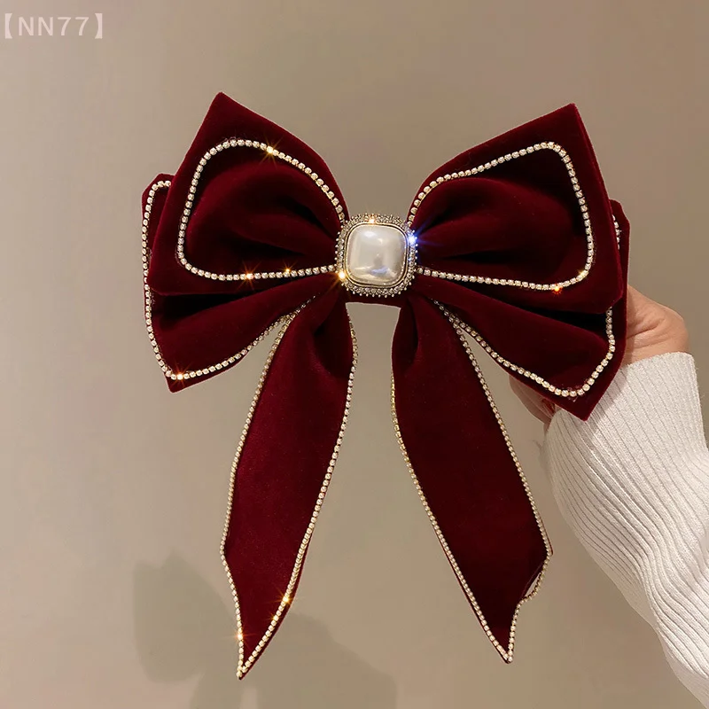 Retro Red Velvet Big Bow Hair Clip For Women Fashion Exaggerated Hair Claws Hair Accessories