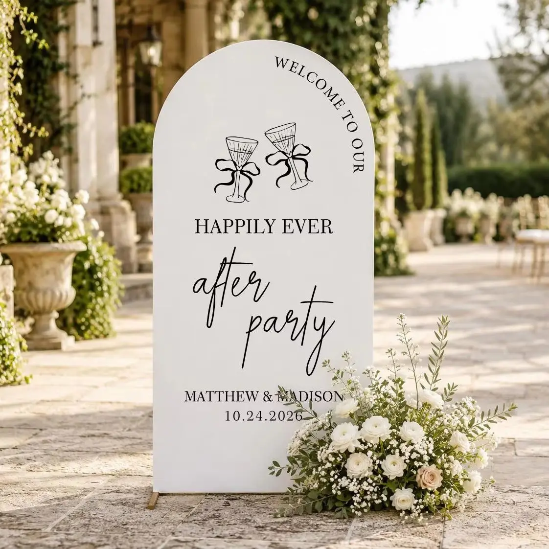 Happily Ever After Arched Welcome Sign, Personalized Couple Names Wedding Reception Banner, Outdoor Wedding Entrance Backdrop De