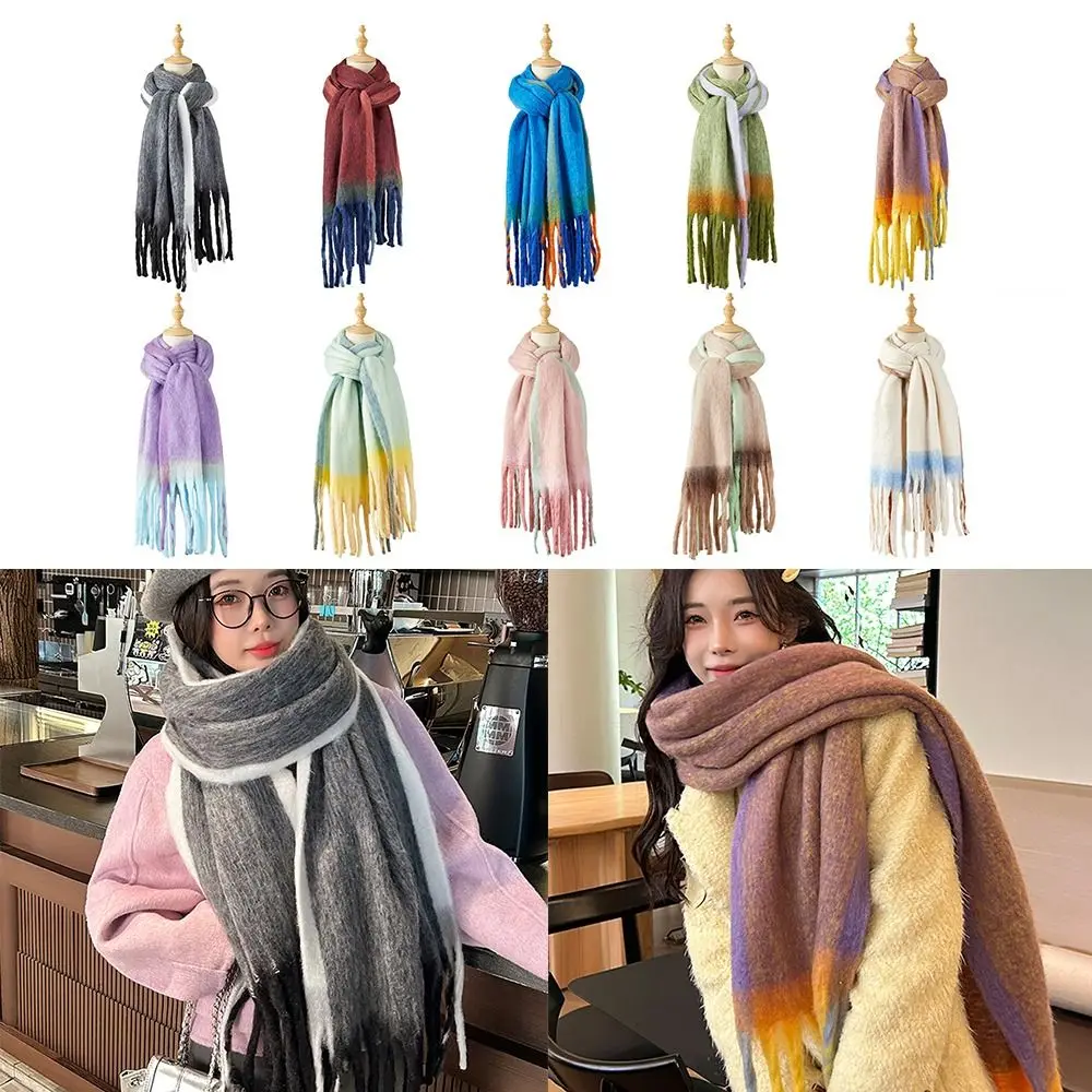

Мягкий утолщенный женский шарф в корейском стиле, длинный теплый шарф с кисточками для шеи, холодостойкий шарф из искусственного кашемира, зимняя шаль