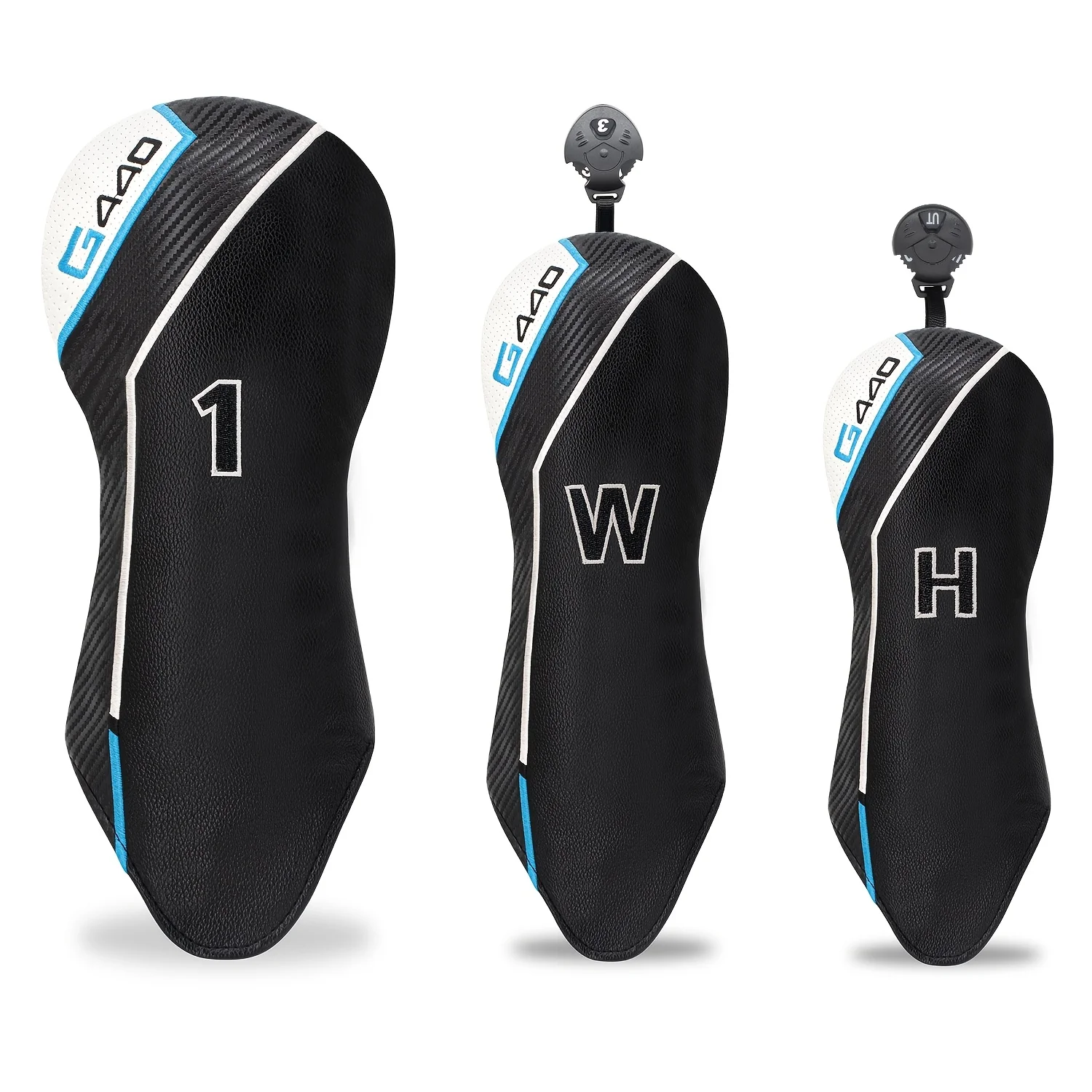 1-3pcs G440 Golf Club Wood Covers - Premium with Fleece Lining, No-Residue Resin Seal, Black/Blue/White Striped Design