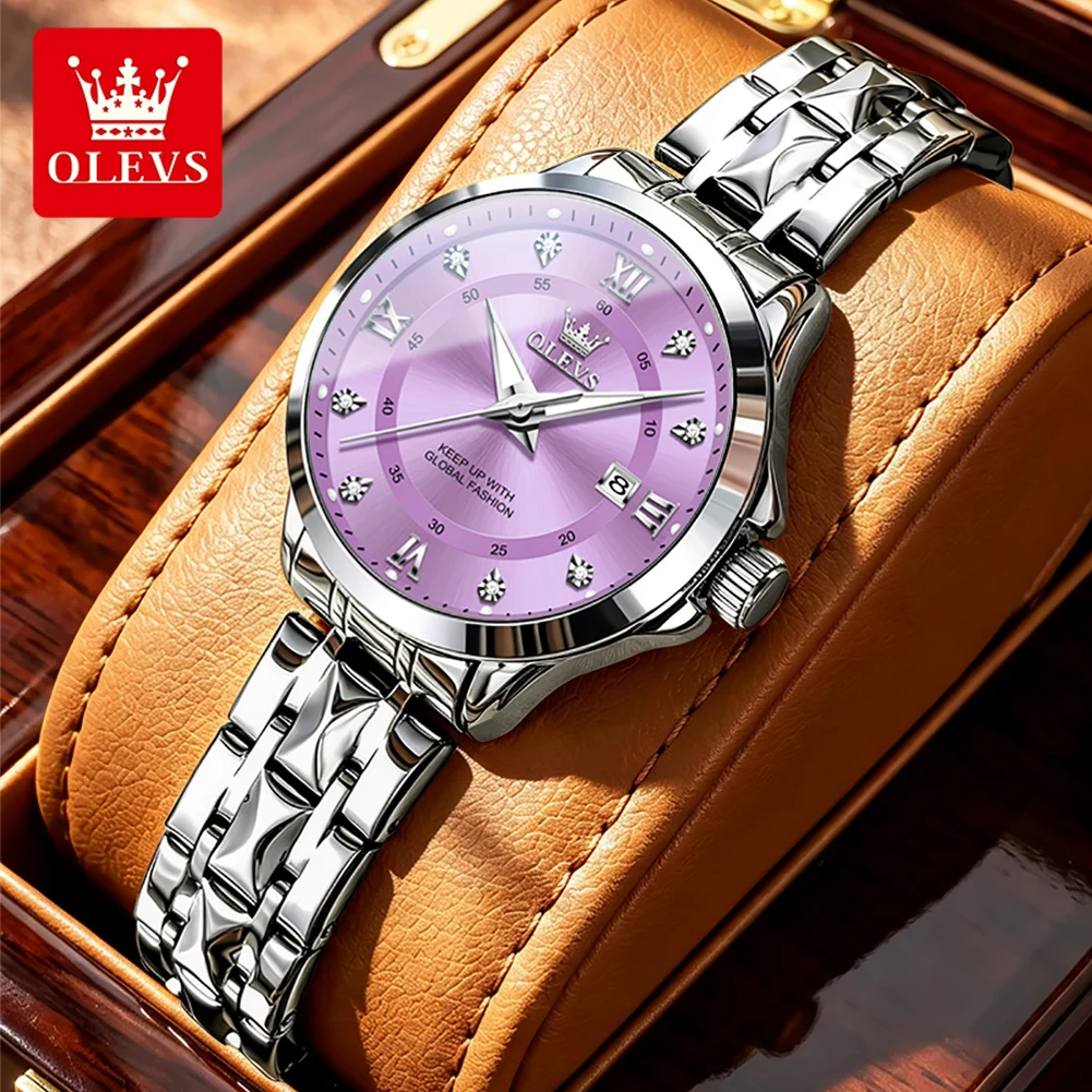 OLEVS 2906 Women's Quartz Watch Hot Sale Steel Strap Waterproof Luminous Auto Date Hand Clock Elegant Ladies Wrist Watches Gifts