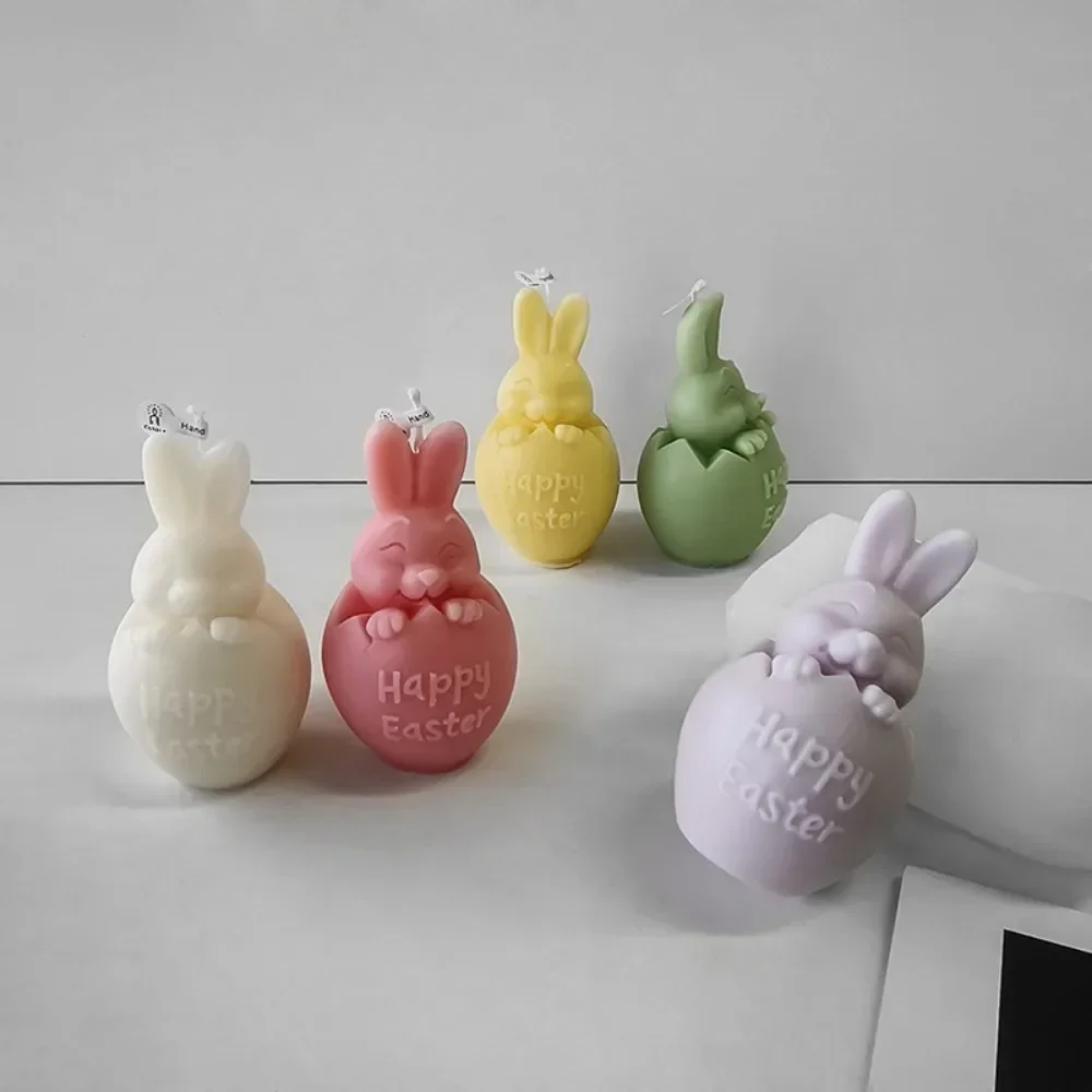 Egg Shell Bunny Scented Candle Silicone Mold Easter Day Animal Gypsum Mould Handmade Festival Gifts 3D Relief Rabbit Party Decor