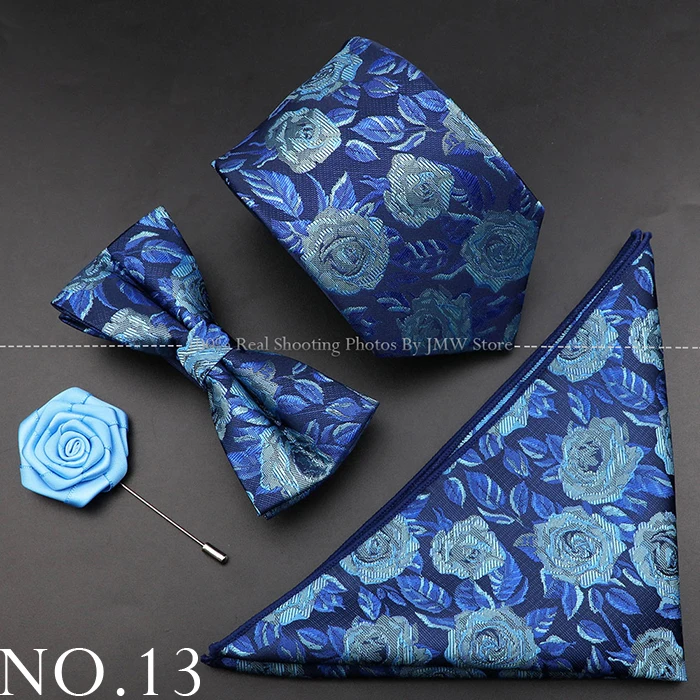 Neue Rose Blumen Männer Krawatte Set Polyester Jacquard gewebte Krawatte Fliege Anzug Vintage rot rosa für Bräutigam Business Hochzeits feier Geschenk – Detail 13