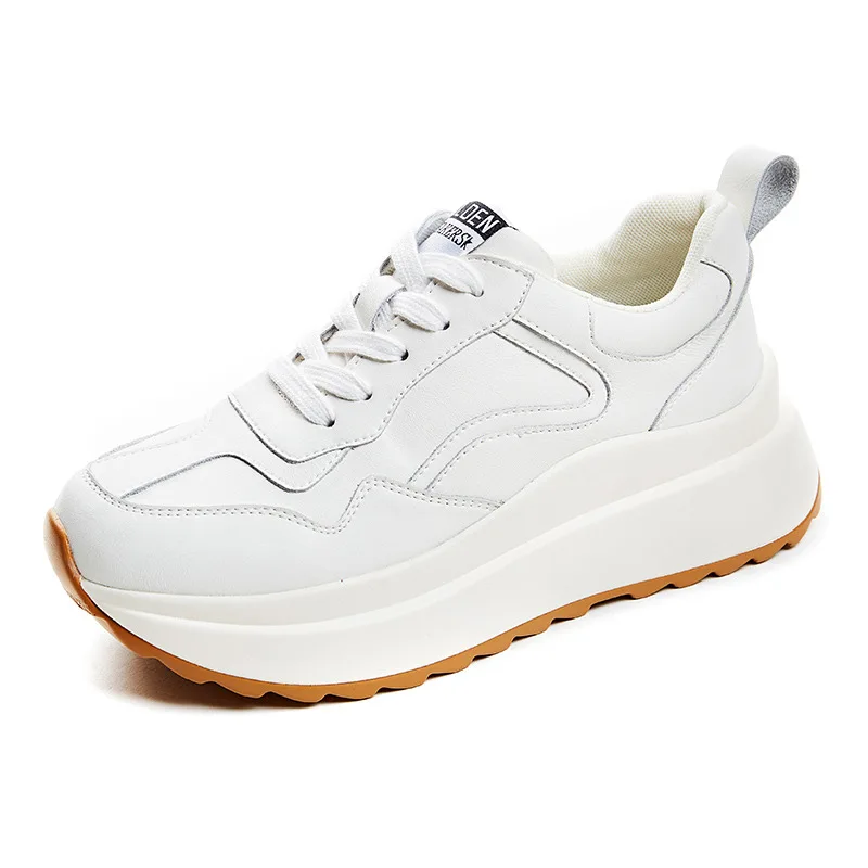 Cowhide Apricot Old Dad\'s Shoes for Women\'s Spring 2023 New Fashion Blast Street Leisure Sports Little White Shoes