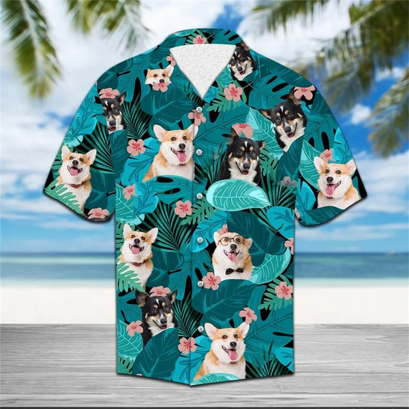 Funny Dog Face 3D Print Hawaiian Shirt For Men Summer Cool Short Sleeve Women Floral Shirts Children Cute Beach Hawai Shirt Top