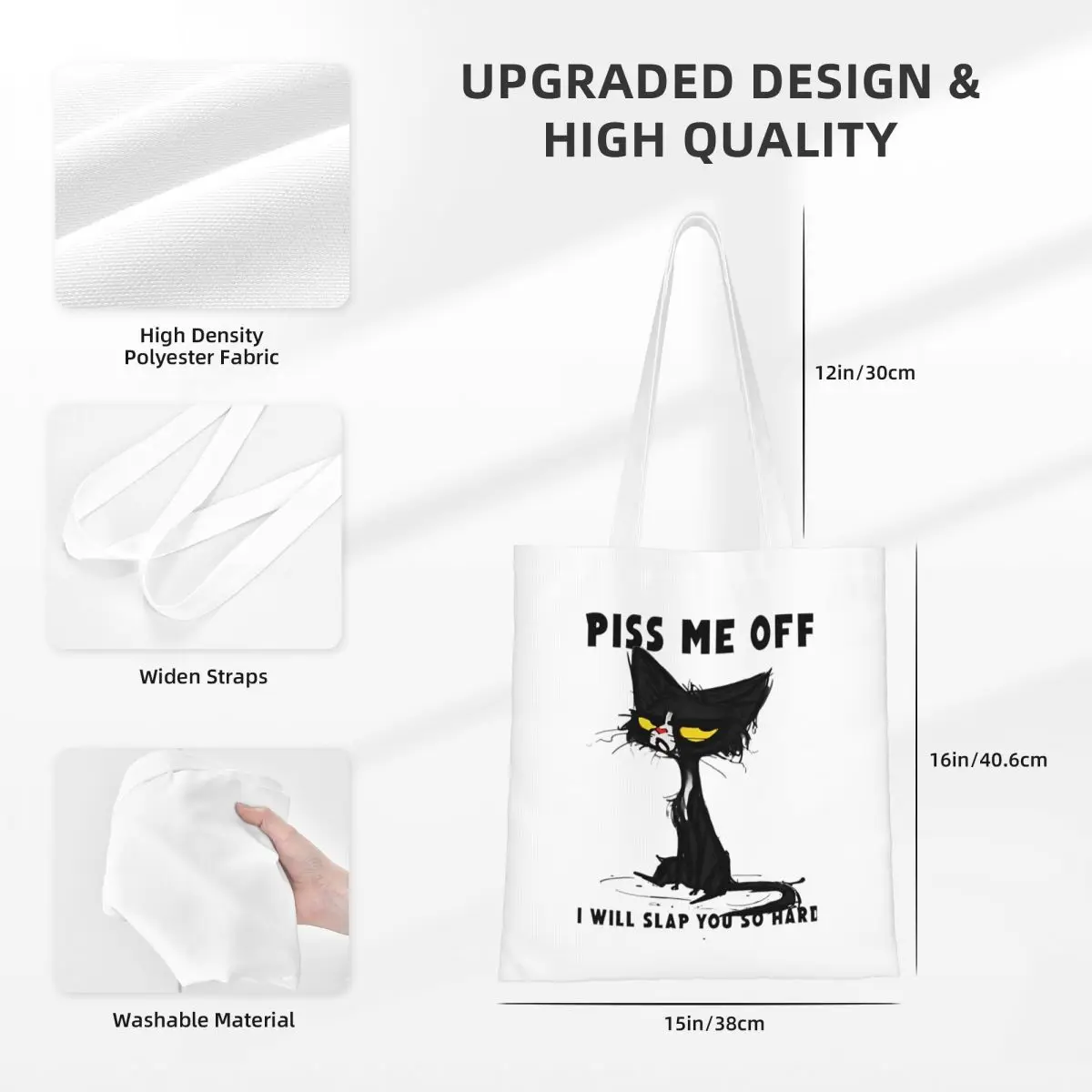 سأتقعك الصلب جدًا حمل الحقائب النسائية حقيبة يد قابلة للطي طالب مضحك القط ميمي حقيبة كتف حقيبة بقالة قابلة لإعادة الاستخدام #6