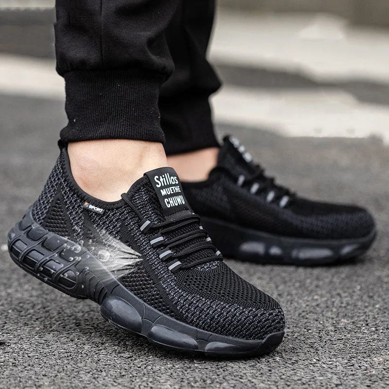 mens casual breathable steel toe caps working safety shoes worker summer security boots black safe sneakers protective footwear