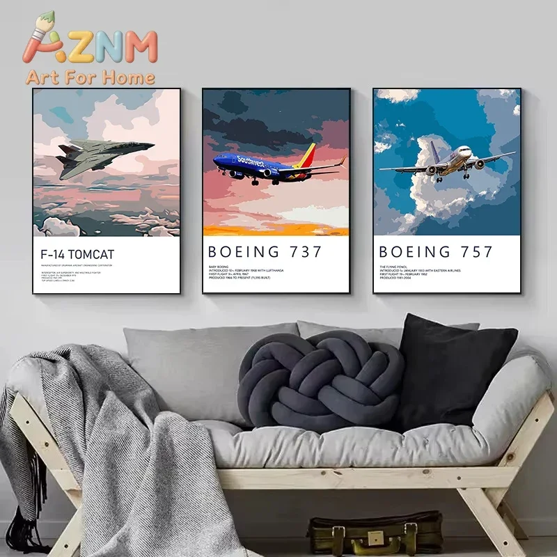 AZNM Vintage Aircraft Boeing Airbus Canvas Wall Art Airplane Fighter Jet Art Print Unframed Canvas Poster for Aviation Room Home