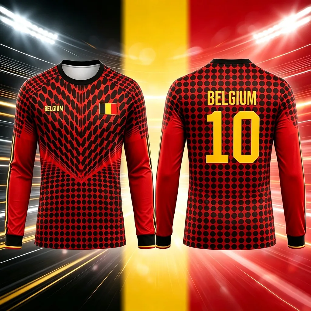 Vibrant Belgium Long Sleeve Football Jersey, Quick Dry Breathable Athletic Training Top Unisex Fan Sportswear 2026