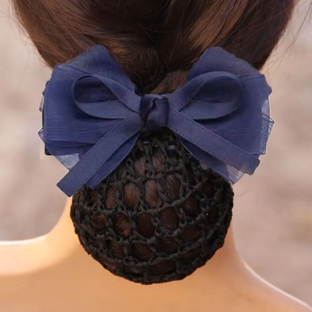 

Ponytail Clip Lady Dance Headdress Mesh Hair Net Korean Bun Snood Hairgrips Cover Net Women Spring Clips Bowknot Hair Bun Cover