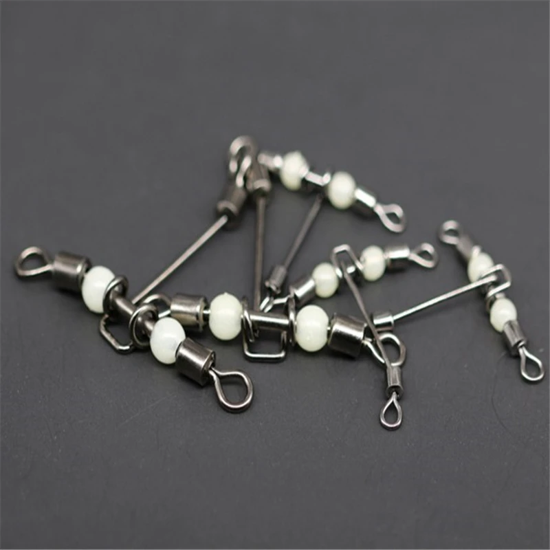 3pcs/lot Luminous Fishing Connector 3Way T-shape Cross-line Rolling Swivel With Pearl Beads Fishing Swivels Fishhook Accessories