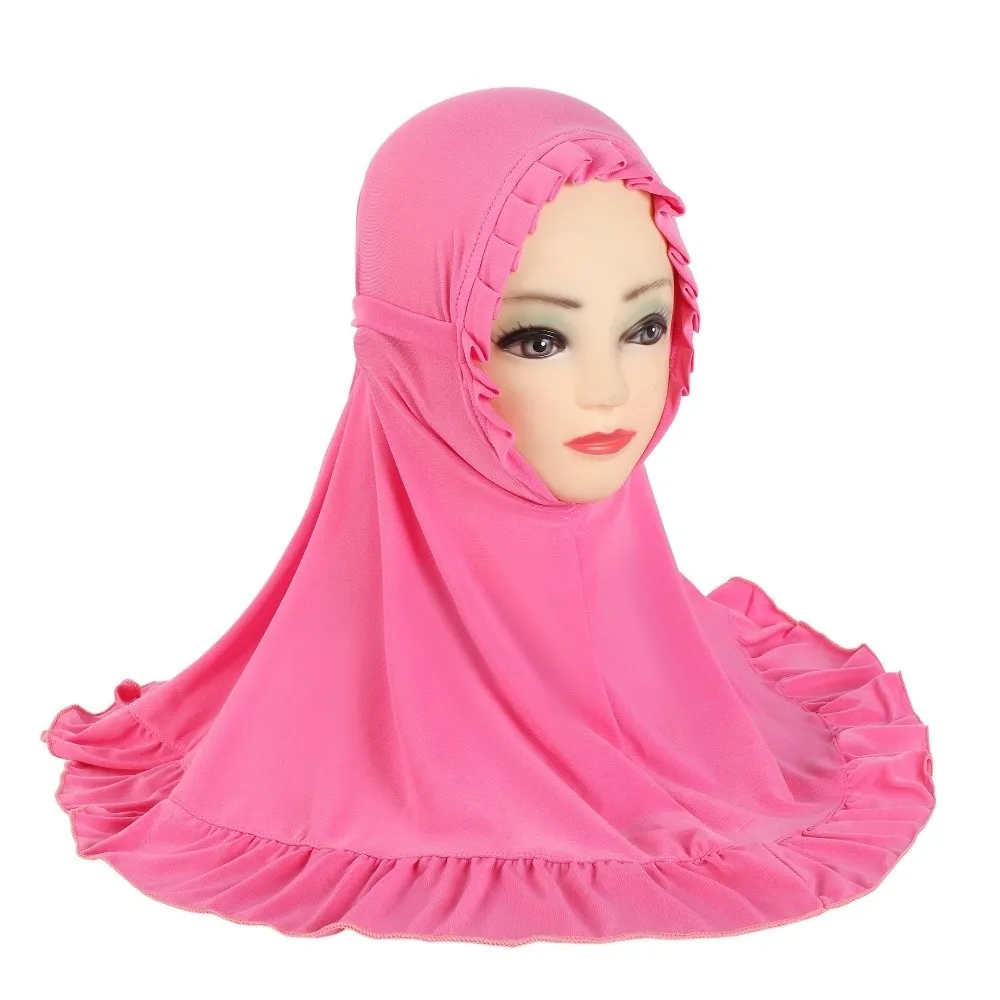 

Breathable Girls Neck Shawl Crinkles Texture Soft Girls Muslim Hijab Solid Color Comfortable Children Islamic Headscarf