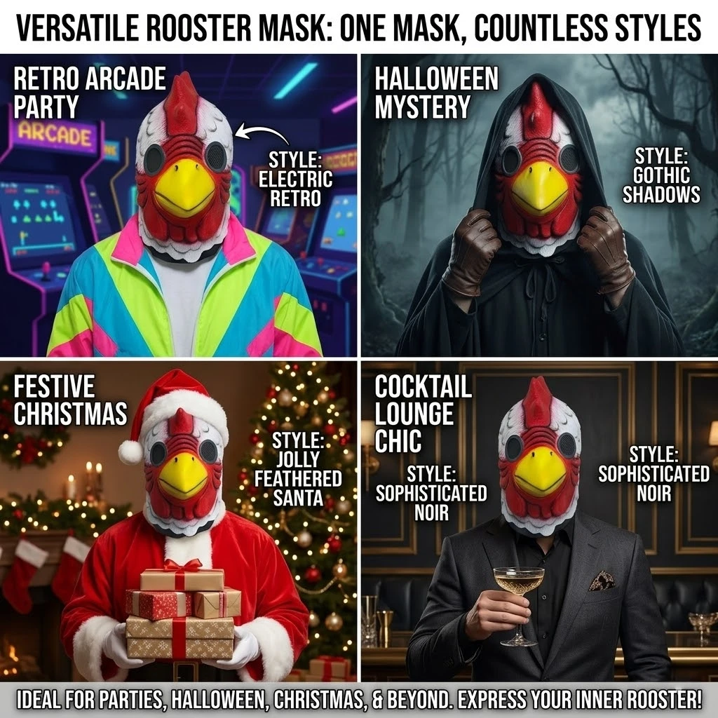 Latex Cartoon Rooster Head Cover Halloween Chicken Costume Mask Miami Cosplay Deluxe Cock Mask Animal Carnival Party Props image 6