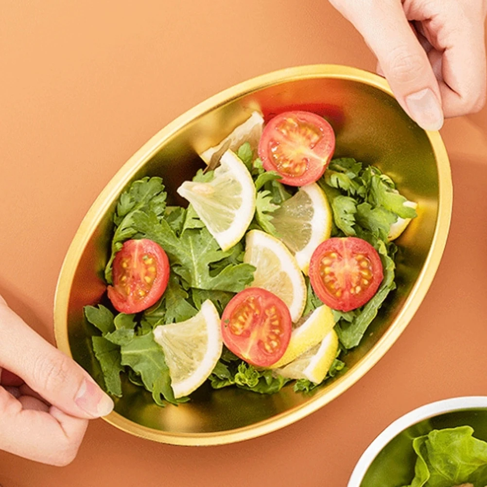 

Stainless Steel Bowl Golden Ingot Shape Soup Serving Bowl For Salad Dessert Party Kitchenware Reusable Metal Bowls Big