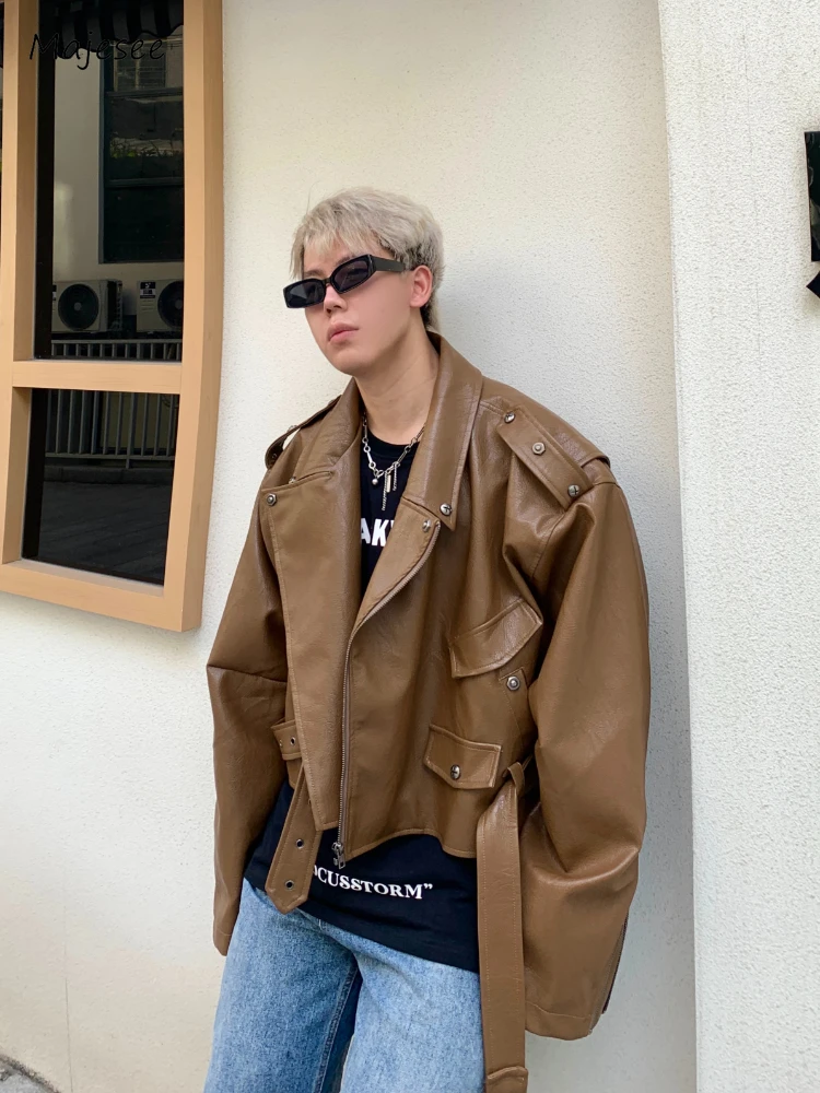 

Rivet Jackets Pure Color Korean Style Fashion All-match Blocking Outwear Handsome Lapel Pockets Daily Chic Cropped Aesthetic Ins