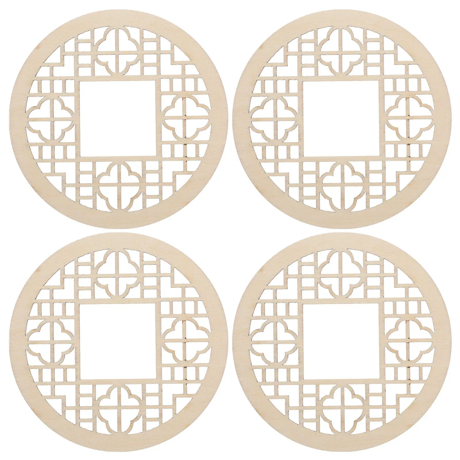 4Pcs Miniature Window Chinese Style Wooden Frame Movable Part DIY Mini House Supplies Tiny Window Decor Mini Furniture