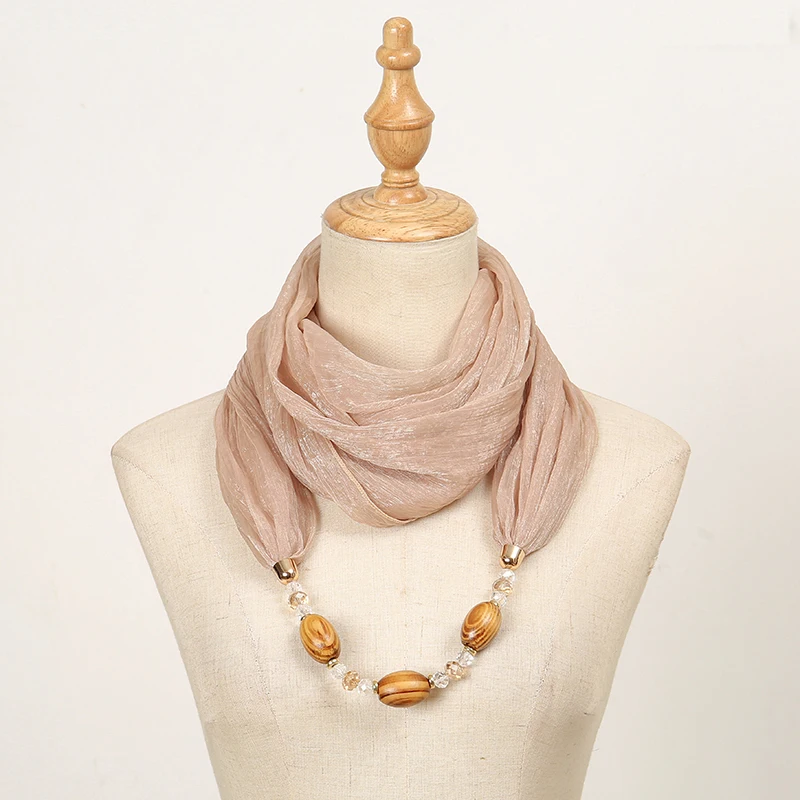 

Fashion Polyester Solid Collar Scarf Gorgeous Beads Pendants Jewelry Necklace Jewelry Ring Scarf Islamic Ethnic Shawl Scarves