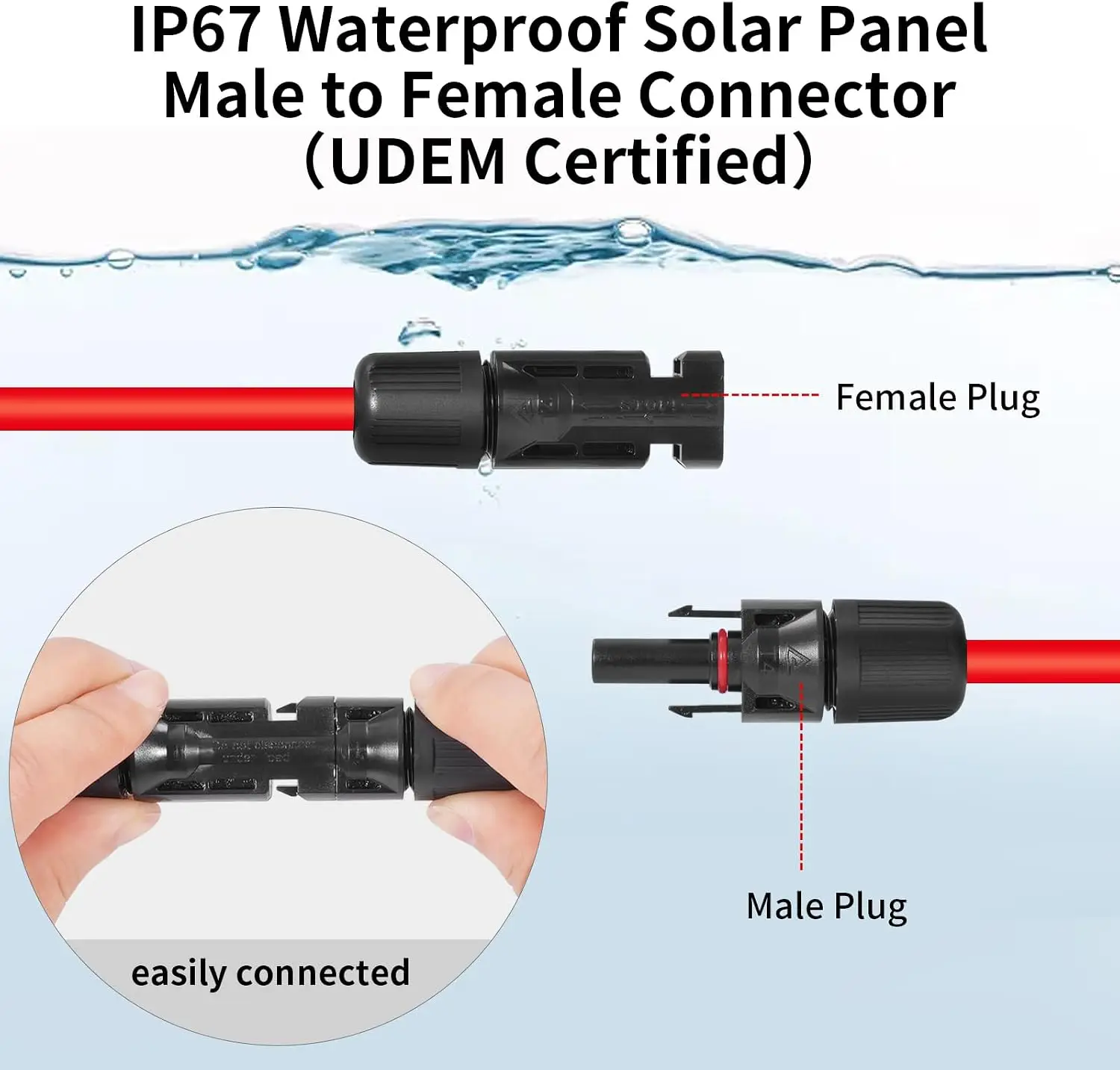10AWG (6mm) Solar Panel Extension Cable - 8FT, Heavy Duty, Weather Resistant, Standard Solar Connectors, Ideal for RVs & Boats