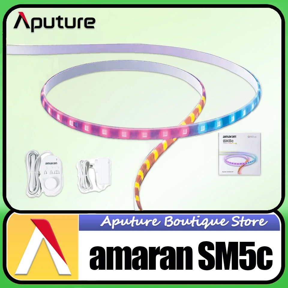 

Aputure Amaran SM5c Smart RGB Full-color Pixel LED Light Strip 20W 3200-6500K with Built-In Microphone for Home Studio Setup