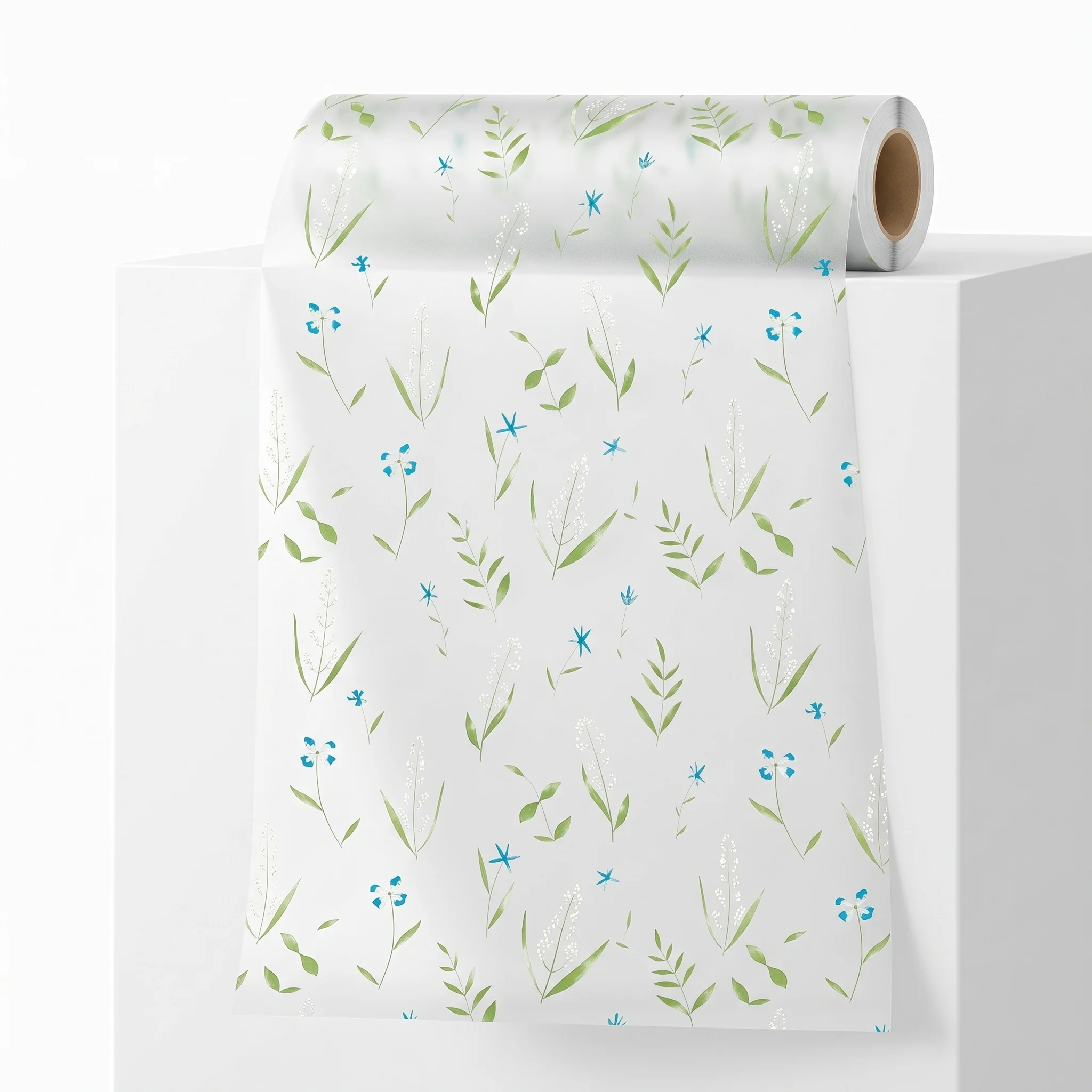 Blue Wildflower Self-Adhesive Window Film 60/70/80/90cm Botanical Floral Privacy Decor Waterproof Anti-UV for Bathroom