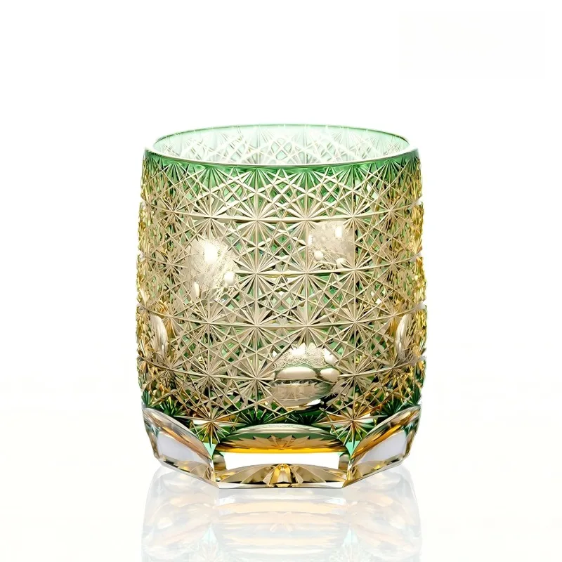 Generic Handcrafted Crystal Whiskey Glass – Japanese Cut Glass Tumbler, Multicolor Wave Kiln-Changed Artisan Gift Box