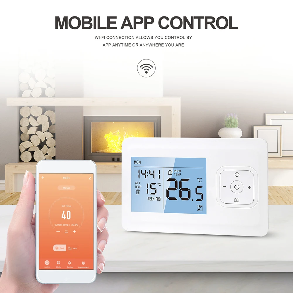 Wi-Fi Smart Thermostat Wireless Programmable Thermostat with RF Receiver Tabletop Wall-Mounted Style APP Control Voice Control