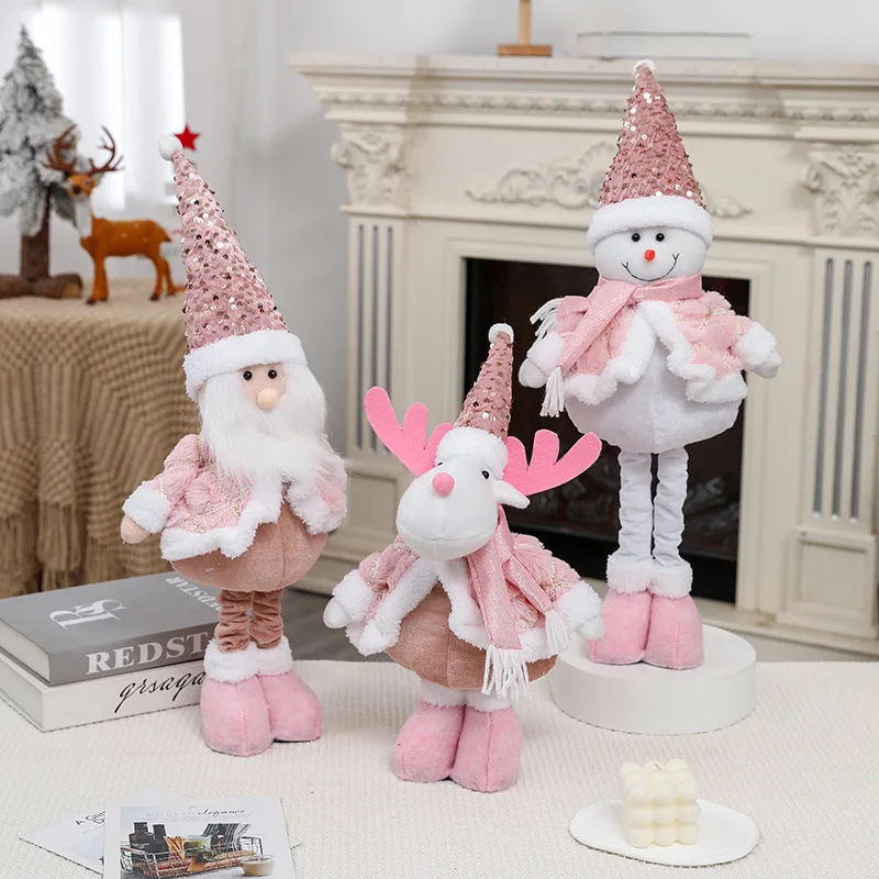 Exhibición de ventana de muñeca extensible de Navidad, figuras de pie de Reno de muñeco de nieve de Papá Noel, suministros de decoración navideña, decoración del hogar