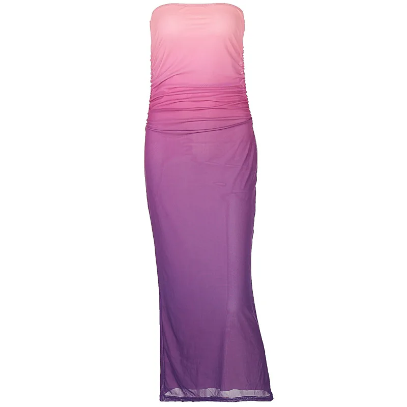 Europa e américa vento feminino verão nova moda envolto menina quente magro gradiente vestido dupla camada