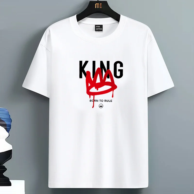 

Luxury High-Quality 2025 Men's 100% Cotton T-Shirt round Neck Short Sleeve Fashionable Summer KING Print Top for Adults