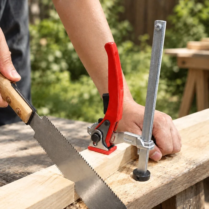Heavy-Duty Ratchet Handle Clamp for Woodworking Benches, Secure Hold-Down Clip Compatible with 16-28mm Hole Sizes