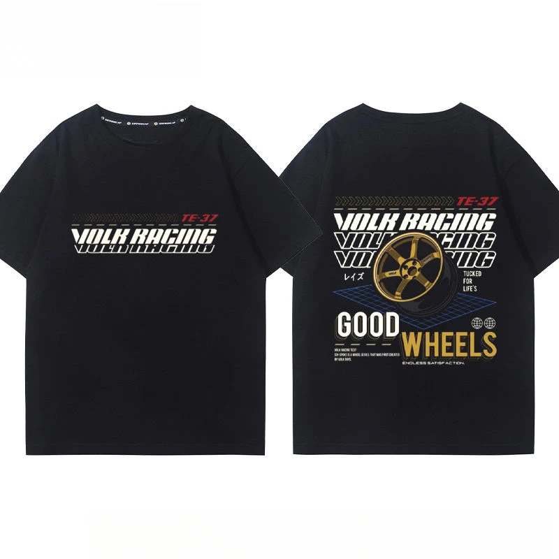 

2026 New RA Wheel Rim TE 37 Wheel Hub Modified Car T-Shirt, Japanese Style, Cotton Short Sleeve, Unisex Versatile Tide Ins Top