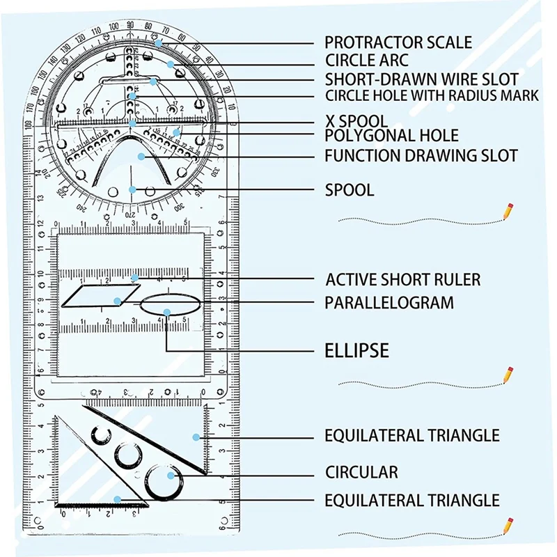 NEW-6 Pieces Multifunctional Geometric Ruler Plastic Drawing Template Measuring Tool Mathematics Drawing Ruler