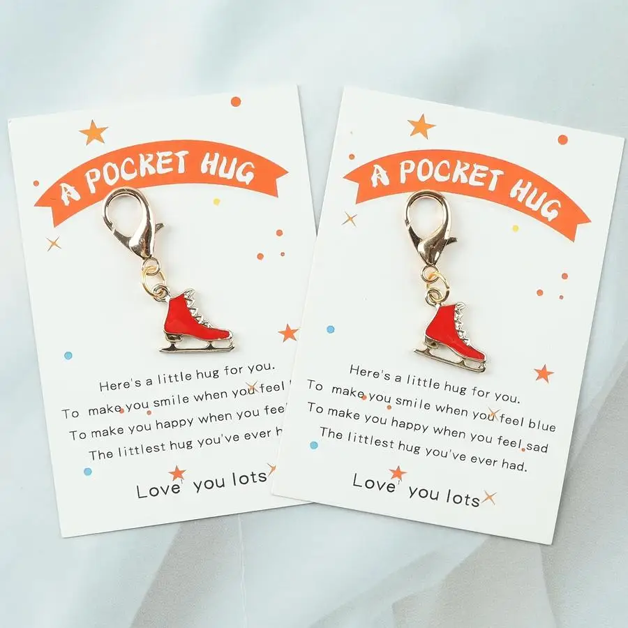 1/5/10/20/50/100pcs Ice Skate Keychain with Pocket Hug Card, Fashion Alloy Additions, Ice Skating Additions Charm, Suitable for