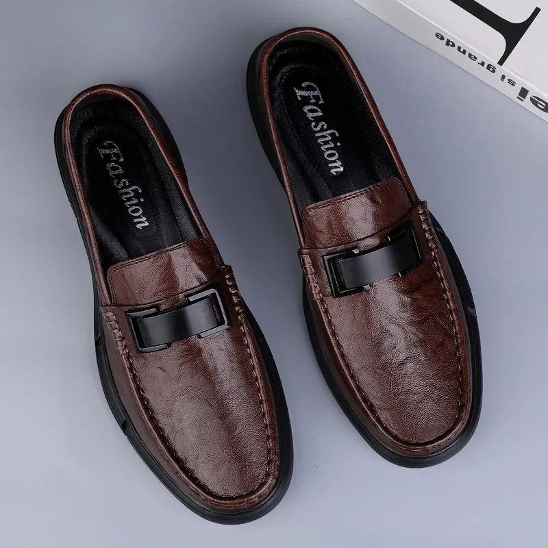 Mocassins masculinos solas de massagem resistentes ao desgaste sapatos de negócios masculinos escavados e respiráveis sapatos casuais de couro genuíno masculino