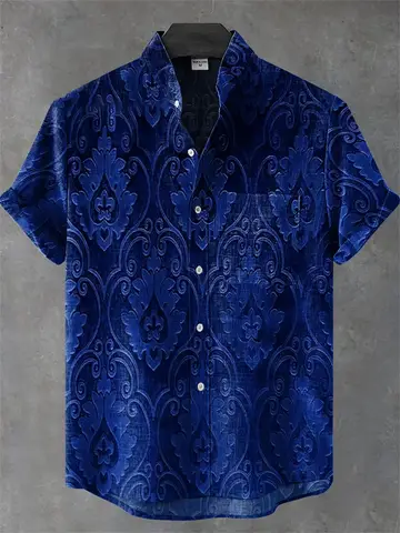 ​​2025 Men's Wolf King 3D Hawaiian Shirt Collage Print Short Sleeve Retro Streetwear Summer Party Ready​