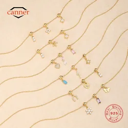 CANNER Eight Pointed Star Zircon Collarbone Necklace 925 Sterling Silver Geometric Hollow Butterfly Heart Shape Necklace Gift