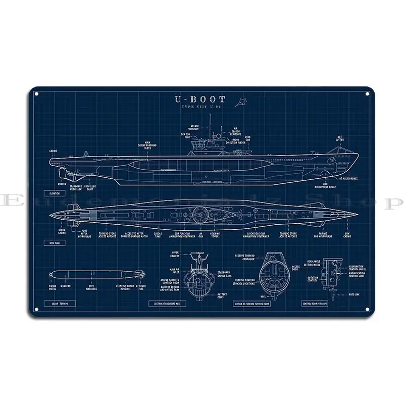 Das Boot U Boot Type Viic U 96 Navy Blueprint Version Metal Signs Garage Customize Wall Custom Party Designer Tin Sign Poster