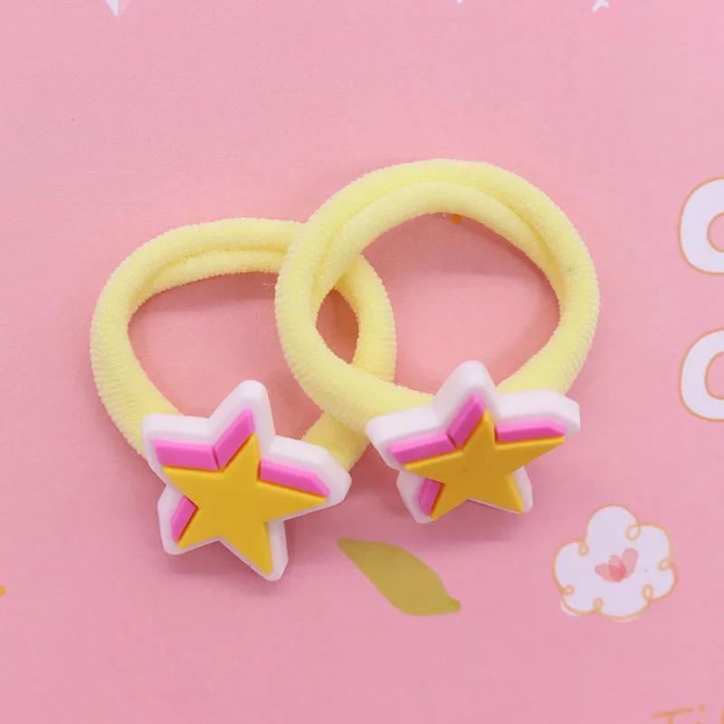 2Pcs/Set Fashion Bowknot Rainbow Star Cat Hair Ties Children\'s Elastic Band For Girl Hair Accessories Kid Hair Rubber Band