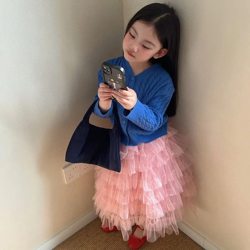 

Girls Spring and Autumn Clothing 2026 New Solid Color Knitted Sweater Baby Girl Foreign Style Cake Skirt Two-piece Tide Set