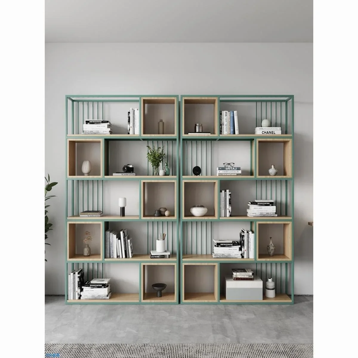 Office partition shelf Solid wood bookshelf Multi-layer floor display bookcase Solid wood Bogu frame Metal