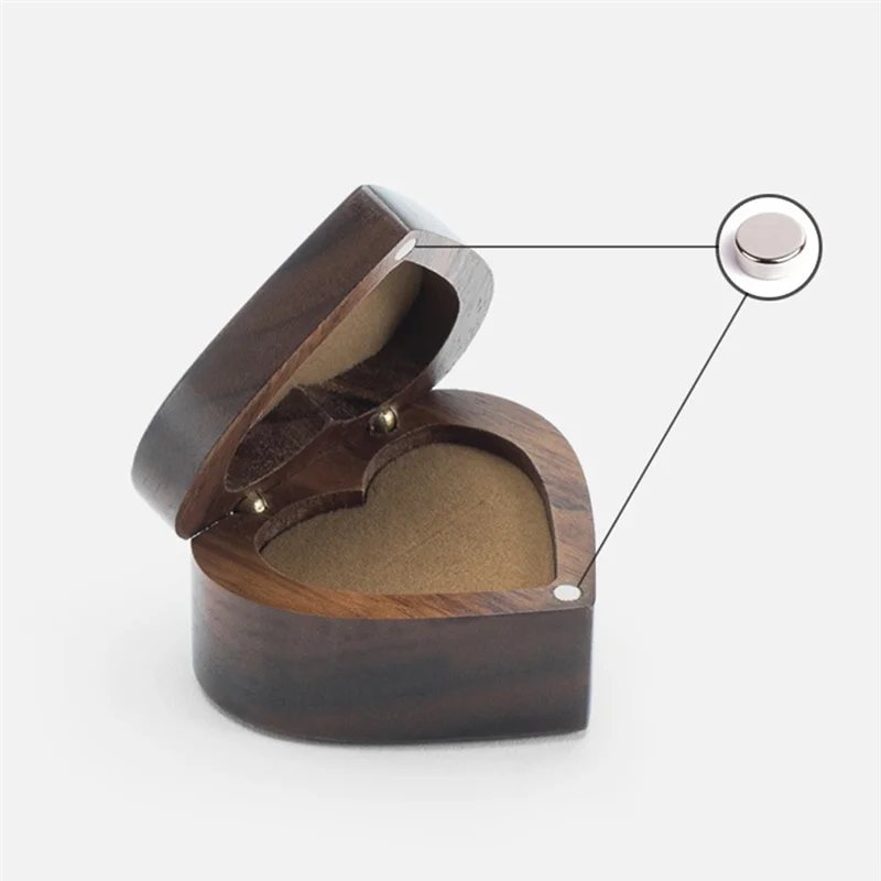 HLZS-결혼 제안 보석 상자 단일 반지 호두 플립 링 보관 상자 레트로 휴대용 방진 실용 나무 상자