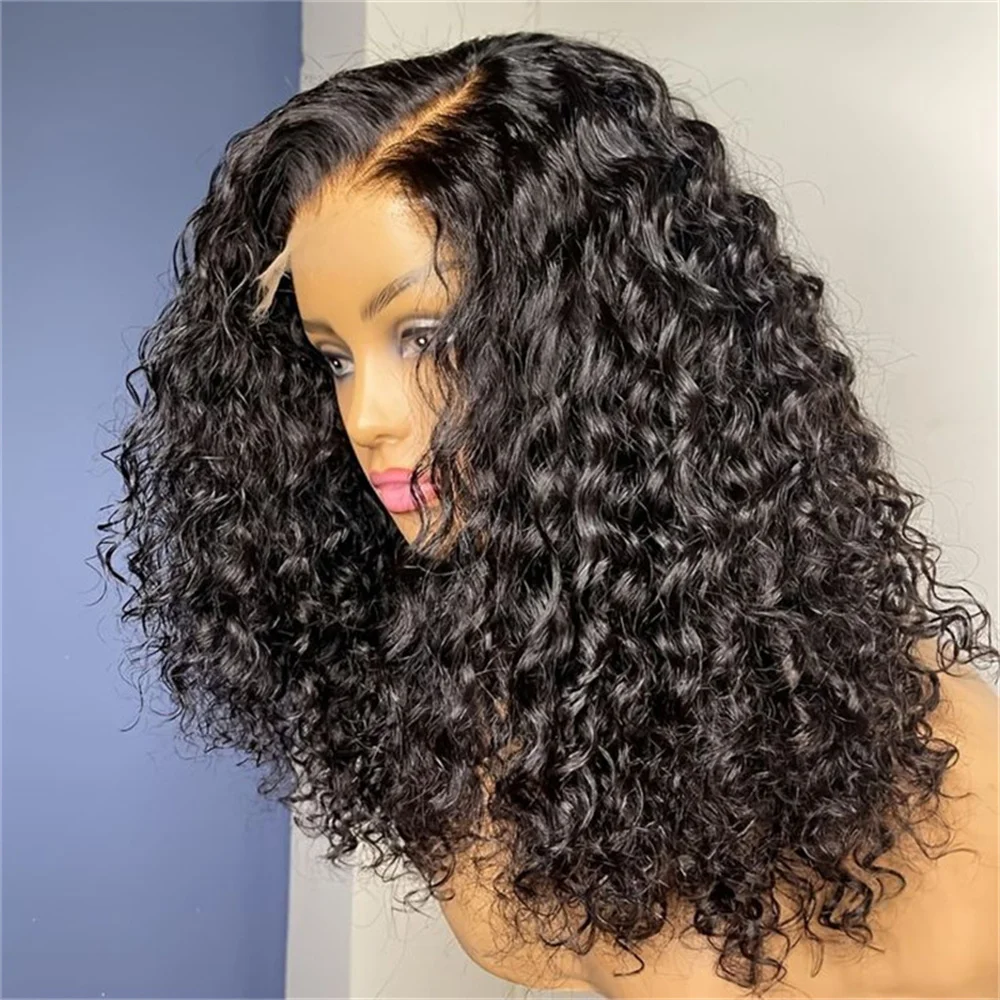 Long 26inch Soft Black Yaki Kinky Curly 180Density Preplucked Hair Wig For Women Natural Hairline Wig With Afro Baby Hair