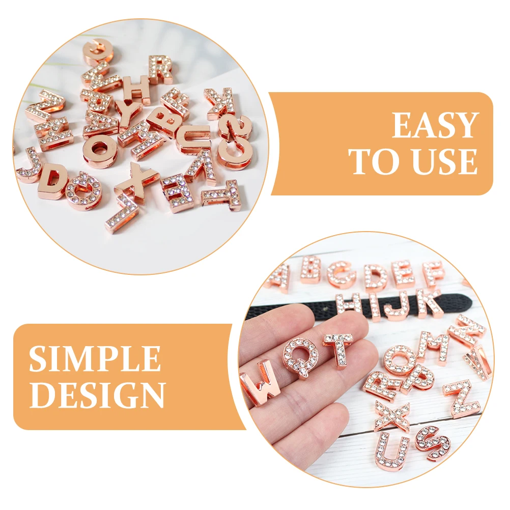 

26pcs Hole Beads Rose Gold Alloy Letter Charms for Letter Pendants DIY Bracelet Jewelry Crafts Alphabet Pendants